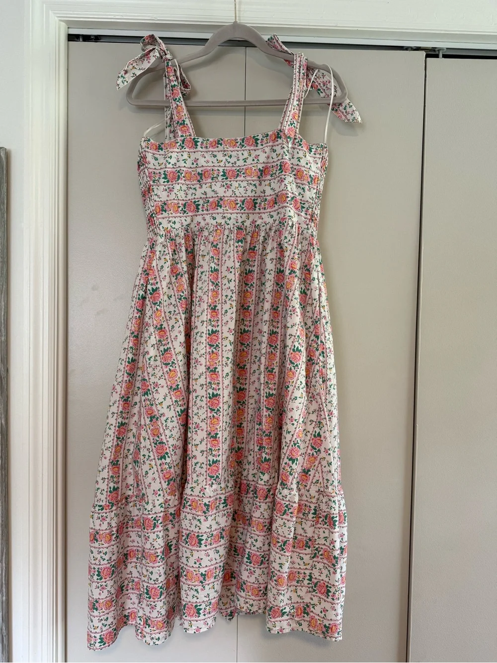 Tuckernuck White Midi Dress with Pink and Green Floral Print - Picture 10 of 12